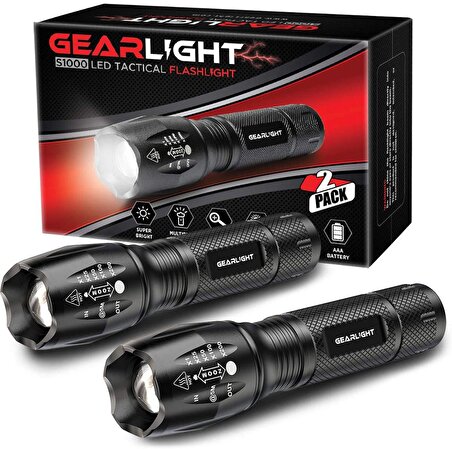 GearLight S1000 LED Taktik El Feneri [2'li Paket]